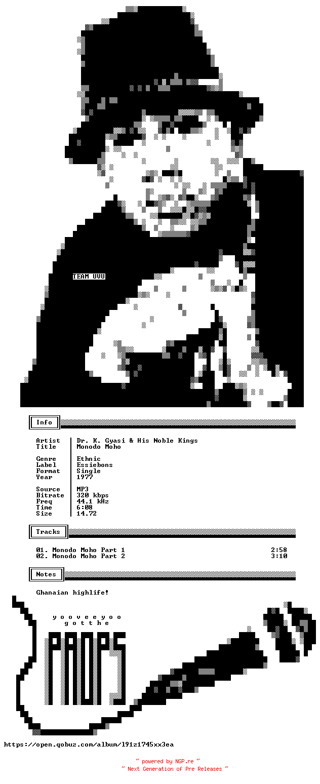 NFO for the release Dr._K._Gyasi_And_His_Noble_Kings-Monodo_Moho-Single-WEB-1977-UVU by UVU
