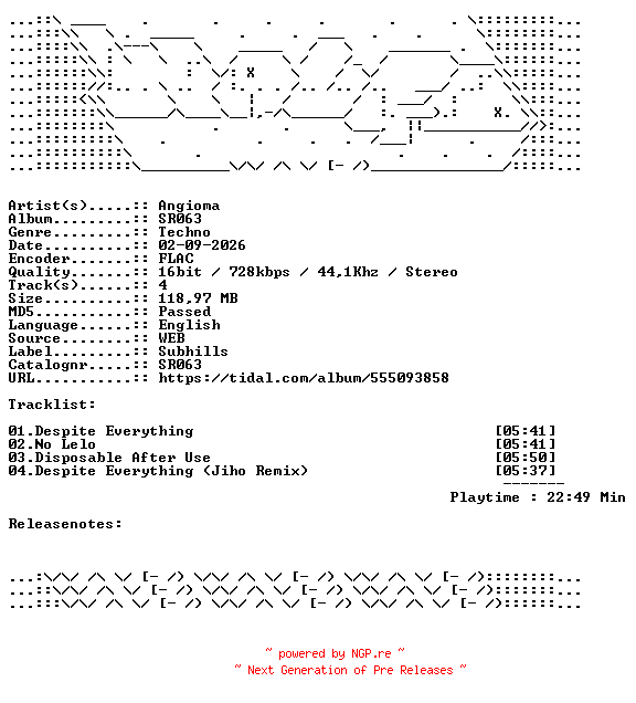 NFO for the release Angioma-SR063-16BIT-WEB-FLAC-2026-WAVED by WAVED