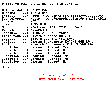 NFO for the release Emilia.S01E04.German.DL.720p.WEB.x264-WvF by WvF