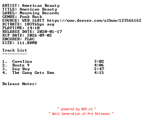 NFO for the release American_Beauty-American_Beauty-16BIT-WEB-FLAC-2020-SDR by SDR