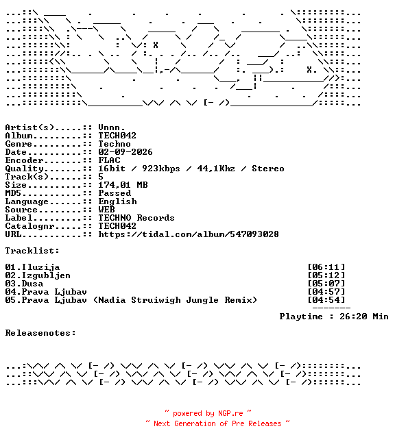 NFO for the release Vnnn.-TECH042-16BIT-WEB-FLAC-2026-WAVED by WAVED