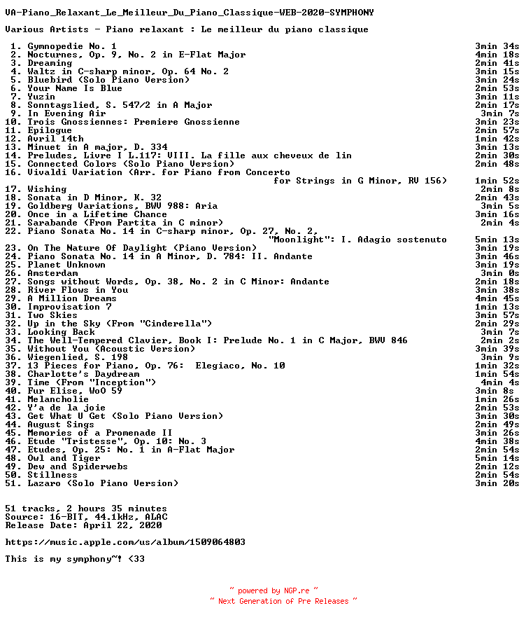 NFO for the release VA-Piano_Relaxant_Le_Meilleur_Du_Piano_Classique-WEB-2020-SYMPHONY by SYMPHONY