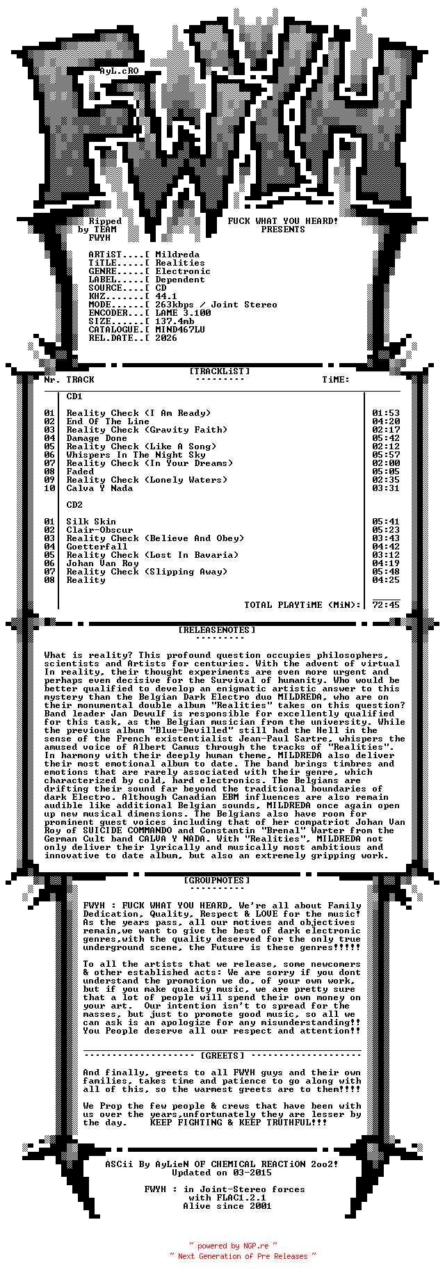NFO for the release Mildreda-Realities-Deluxe_Edition-2CD-2026-FWYH by FWYH