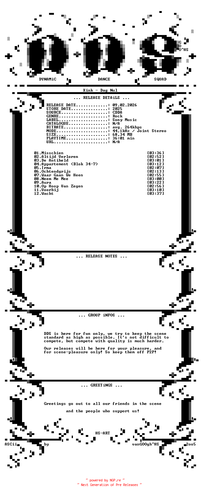 NFO for the release Xink-Dag_Nul-NL-CD-2025-DDS by DDS
