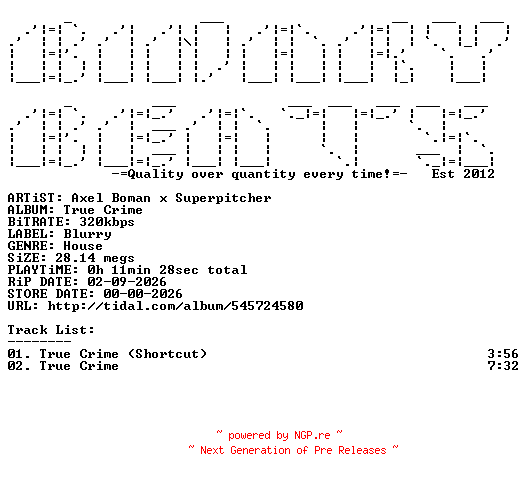 NFO for the release Axel_Boman_x_Superpitcher-True_Crime-(BLR001S001)-WEB-2026-BB by BB
