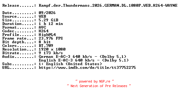 NFO for the release Kampf.der.Thundermans.2026.GERMAN.DL.1080P.WEB.H264-WAYNE by WAYNE