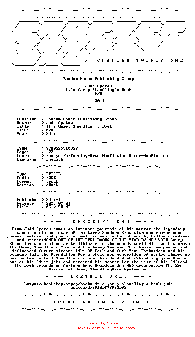 NFO for the release Judd.Apatow.-.Its.Garry.Shandlings.Book.2019.RETAIL.EPUB.eBook-CTO by CTO