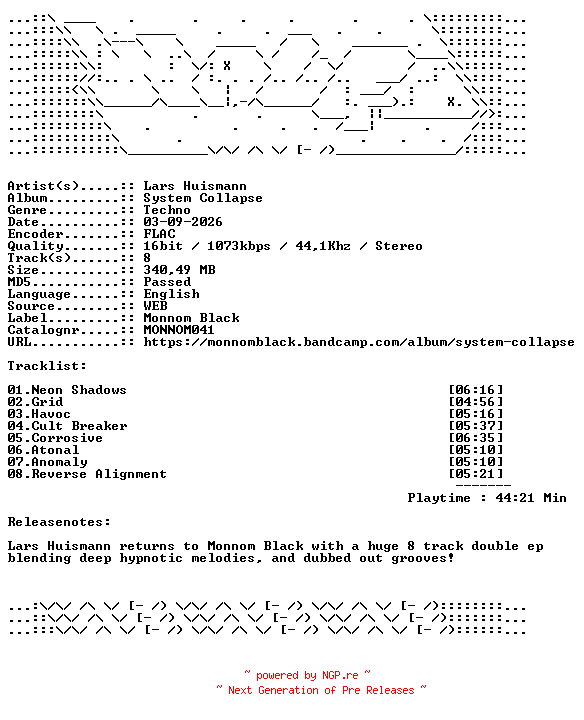 NFO for the release Lars_Huismann-System_Collapse-MONNOM041-16BIT-WEB-FLAC-2026-WAVED by WAVED