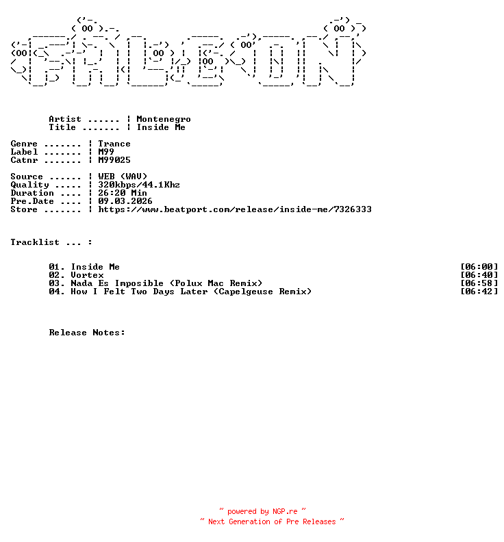 NFO for the release Montenegro-Inside_Me-(M99025)-WEB-2026-FALCON by FALCON