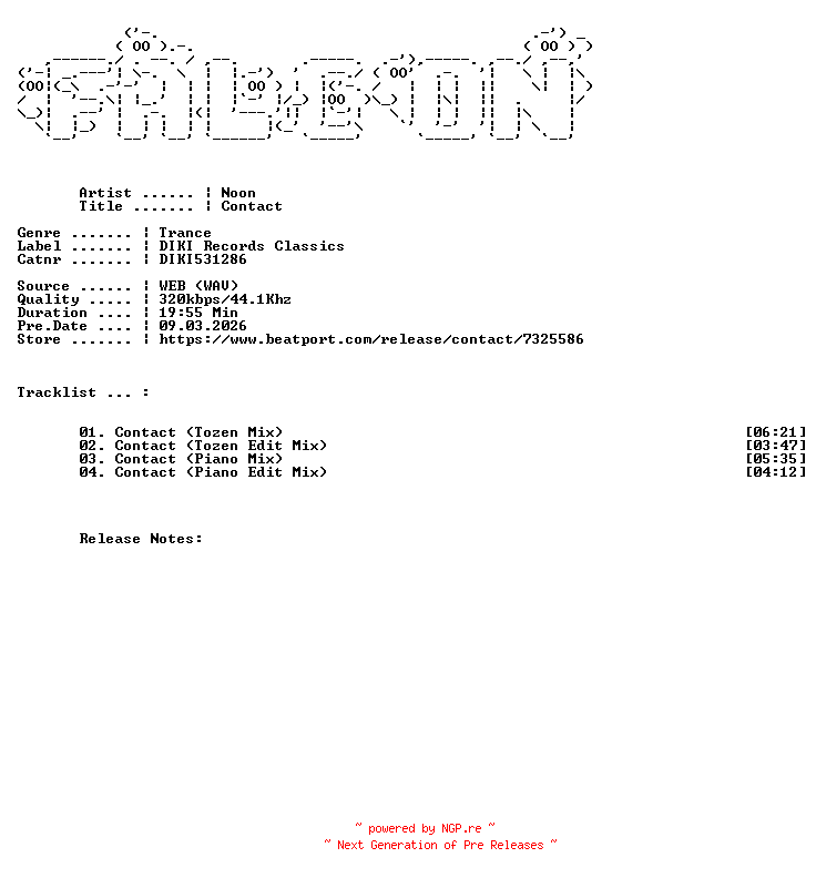 NFO for the release Noon-Contact-(DIKI531286)-WEB-1996-FALCON by FALCON