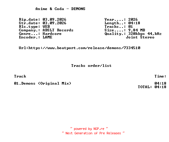 NFO for the release Anime_And_Coda_-_DEMONS-(ABSLT081)-SINGLE-WEB-2026-FMC by FMC