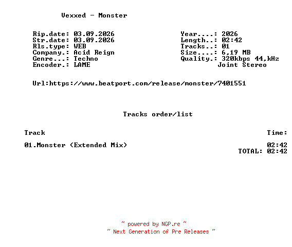 NFO for the release Vexxed_-_Monster-(ACR120)-SINGLE-WEB-2026-FMC by FMC