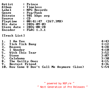 NFO for the release Prince-Timeless-CD-FLAC-2026-PERFECT by PERFECT