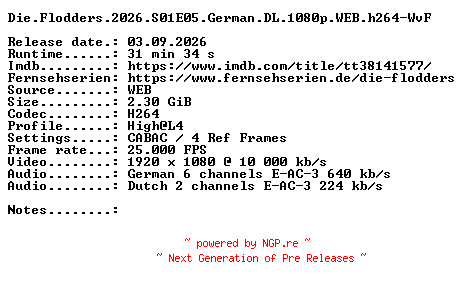 NFO for the release Die.Flodders.2026.S01E05.German.DL.1080p.WEB.h264-WvF by WvF