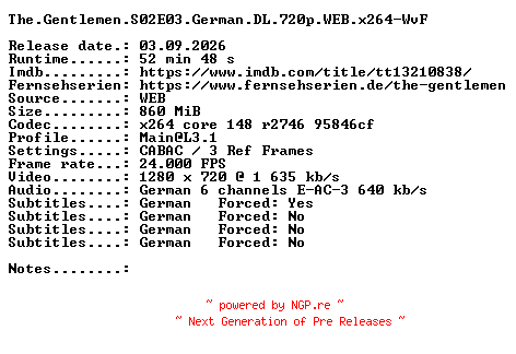 NFO for the release The.Gentlemen.S02E03.German.DL.720p.WEB.x264-WvF by WvF