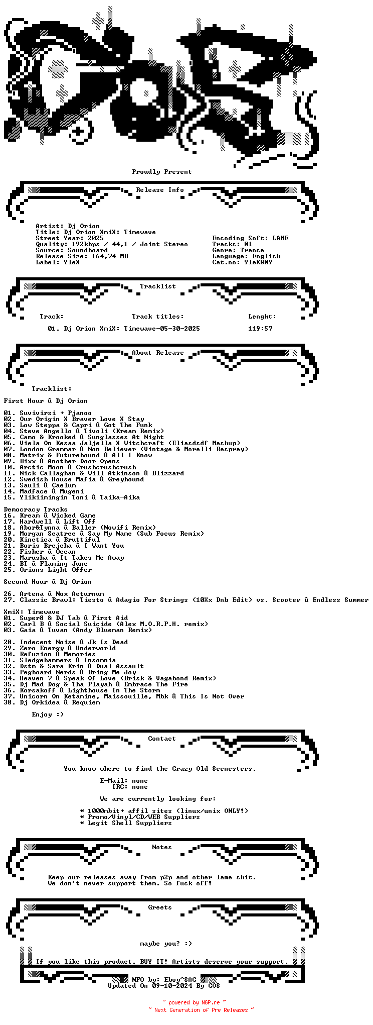 NFO for the release Dj_Orion-Dj_Orion_XmiX_Timewave-(YleX)-SBD-05-30-2025-COS_INT by COS_INT