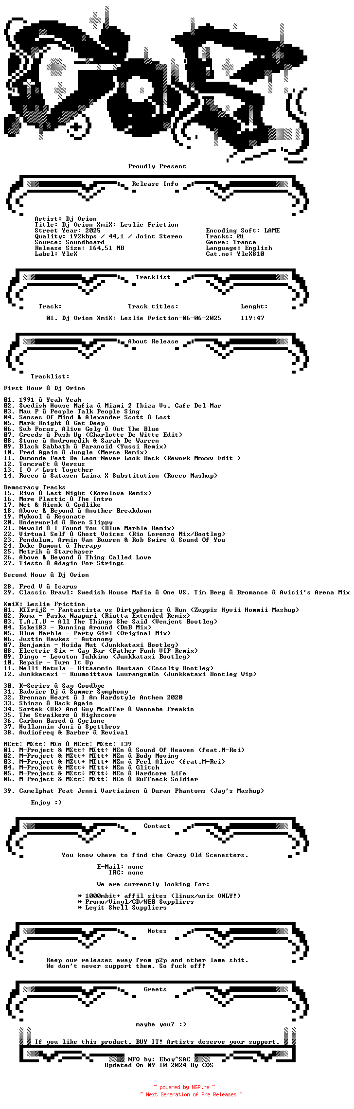 NFO for the release Dj_Orion-Dj_Orion_XmiX_Leslie_Friction-(YleX)-SBD-06-06-2025-COS_INT by COS_INT