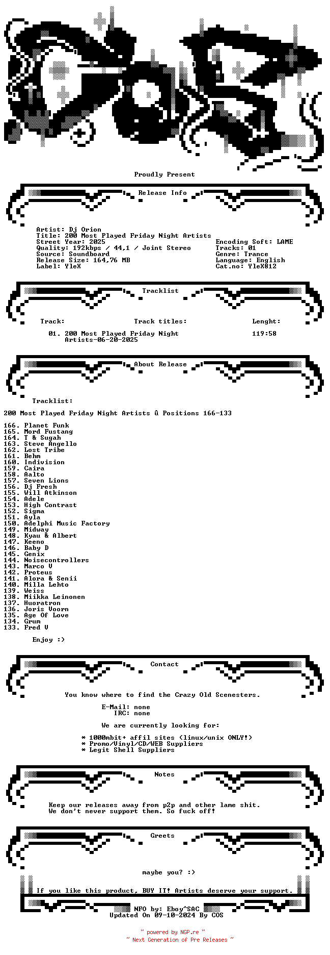 NFO for the release Dj_Orion-200_Most_Played_Friday_Night_Artists-(YleX)-SBD-06-20-2025-COS_INT by COS_INT