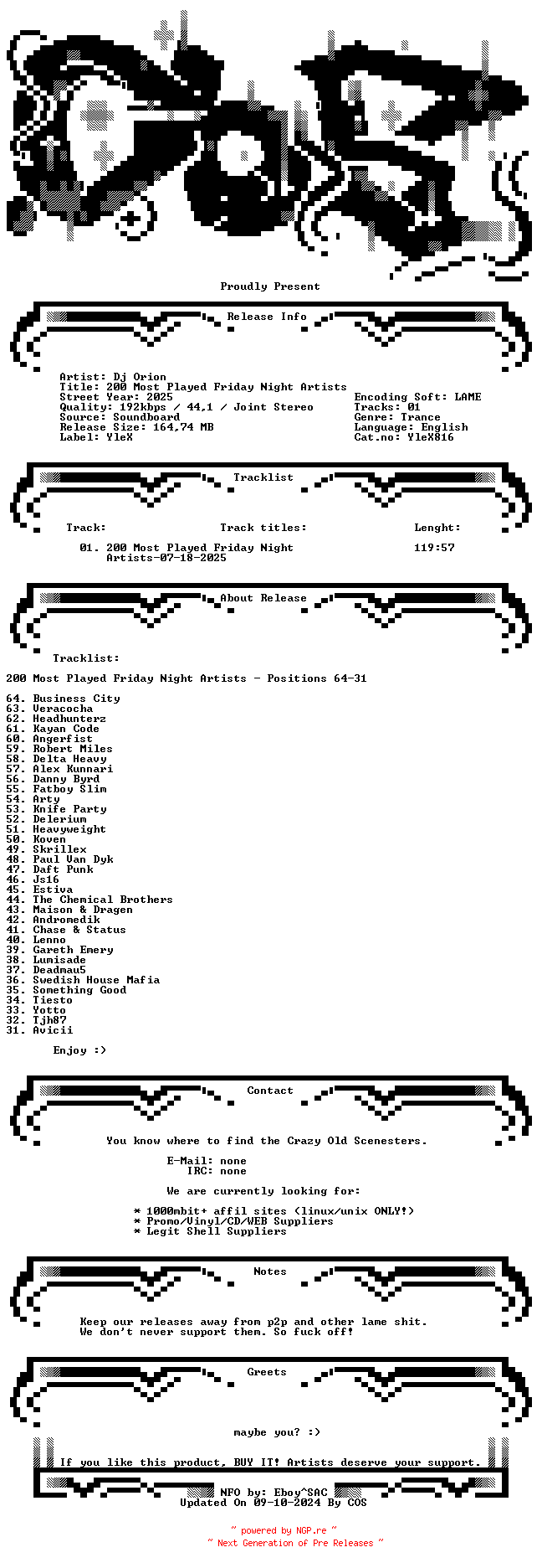 NFO for the release Dj_Orion-200_Most_Played_Friday_Night_Artists-(YleX)-SBD-07-18-2025-COS_INT by COS_INT