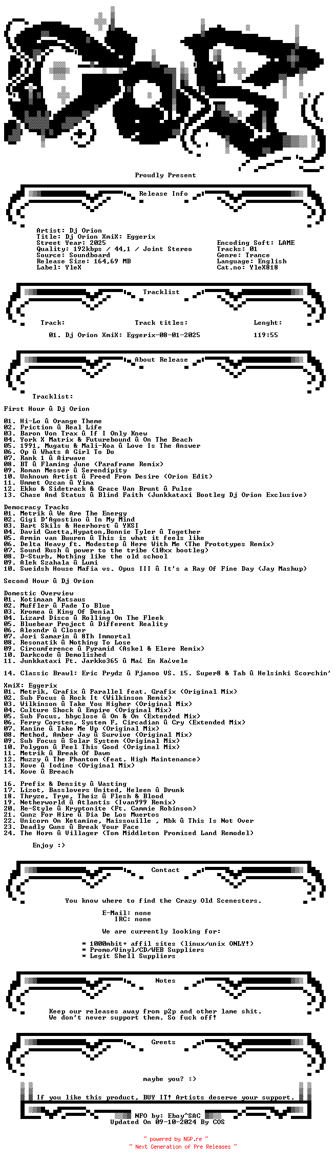 NFO for the release Dj_Orion-Dj_Orion_XmiX_Eggerix-(YleX)-SBD-08-01-2025-COS_INT by COS_INT