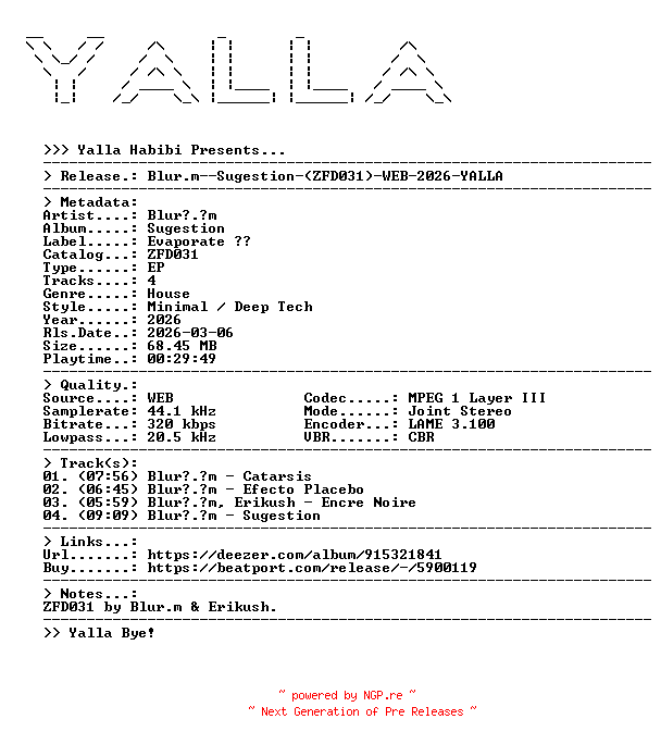 NFO for the release Blur.m--Sugestion-(ZFD031)-WEB-2026-YALLA by YALLA