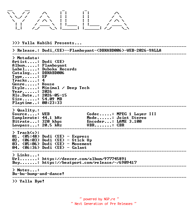 NFO for the release Dodi_(SE)--Flamboyant-(DBKABD006)-WEB-2026-YALLA by YALLA