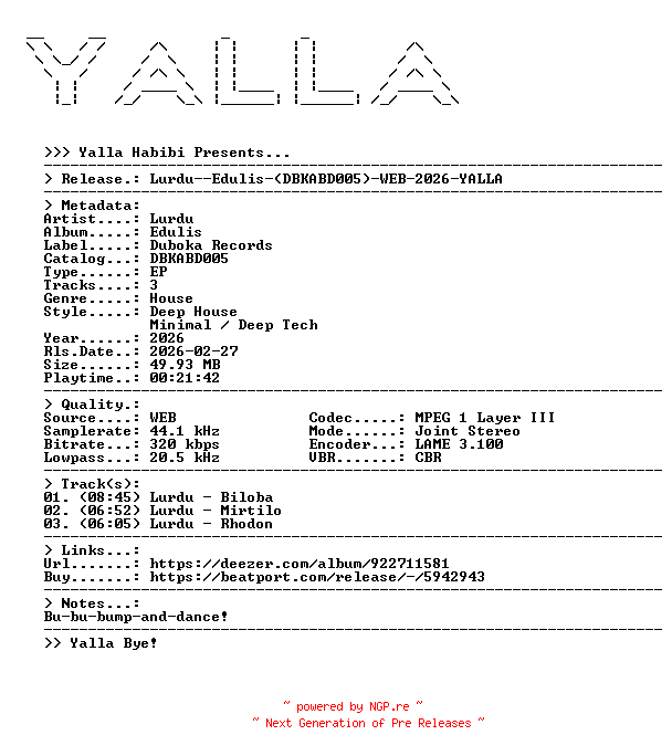 NFO for the release Lurdu--Edulis-(DBKABD005)-WEB-2026-YALLA by YALLA