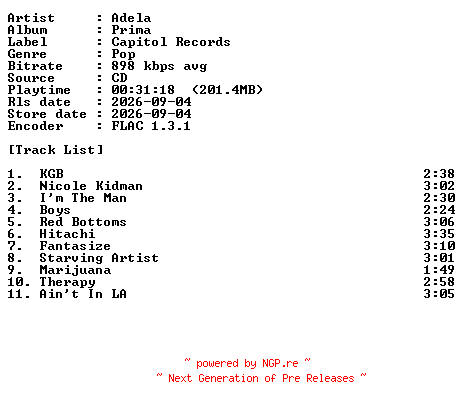 NFO for the release Adela-Prima-CD-FLAC-2026-PERFECT by PERFECT