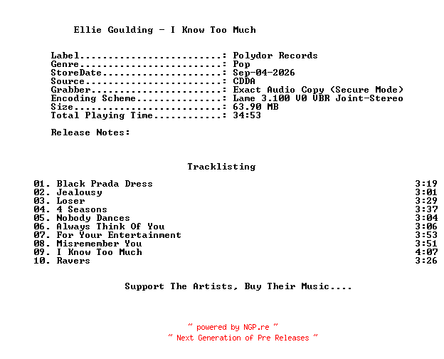 NFO for the release Ellie_Goulding-I_Know_Too_Much-2026-C4 by C4