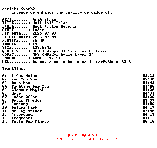 NFO for the release Arab_Strap-Half-Told_Tales-WEB-2026-ENRiCH by ENRiCH