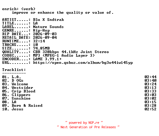 NFO for the release Blu_X_Sndtrak-LA-WEB-2026-ENRiCH by ENRiCH