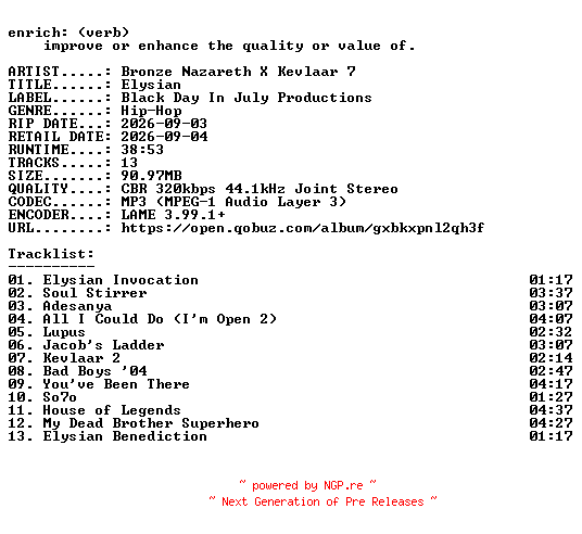 NFO for the release Bronze_Nazareth_X_Kevlaar_7-Elysian-WEB-2026-ENRiCH by ENRiCH