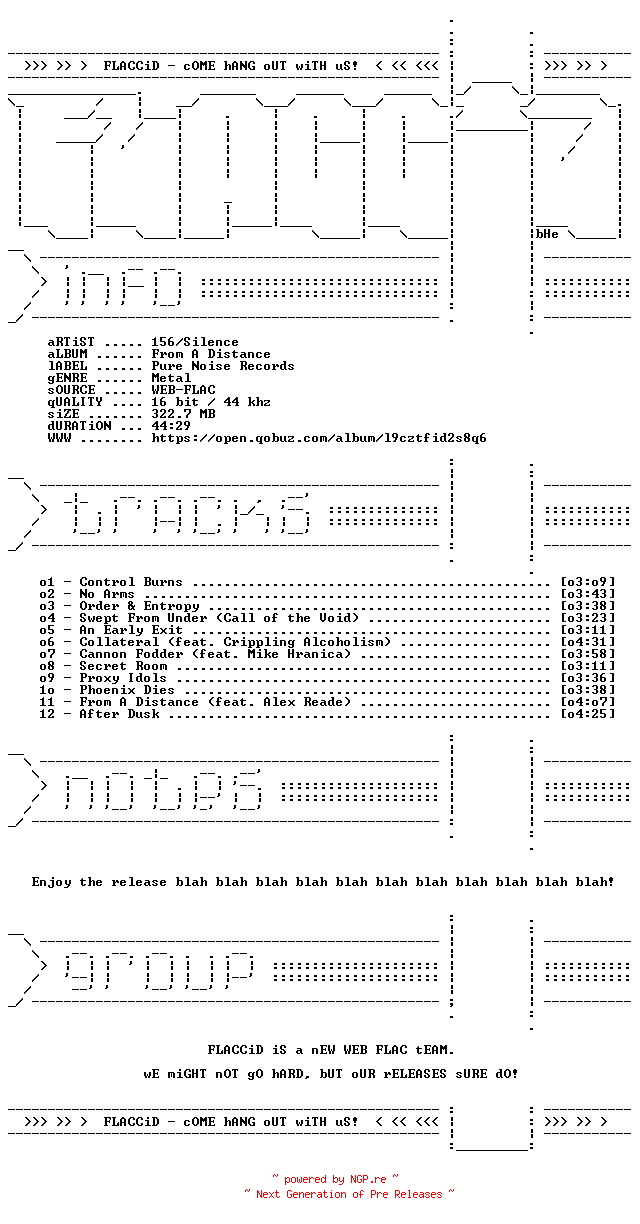 NFO for the release 156_Silence-From_A_Distance-16BIT-WEB-FLAC-2026-FLACCiD by FLACCiD