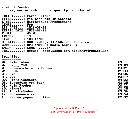 NFO for the release Farin_Urlaub-Ein_Laecheln_im_Gesicht-WEB-DE-2026-ENRiCH by ENRiCH