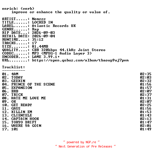 NFO for the release Nemzzz-LOCKED_IN-WEB-2026-ENRiCH by ENRiCH