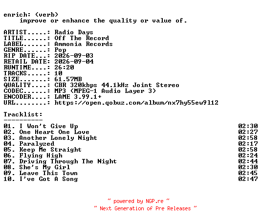NFO for the release Radio_Days-Off_The_Record-WEB-2026-ENRiCH by ENRiCH