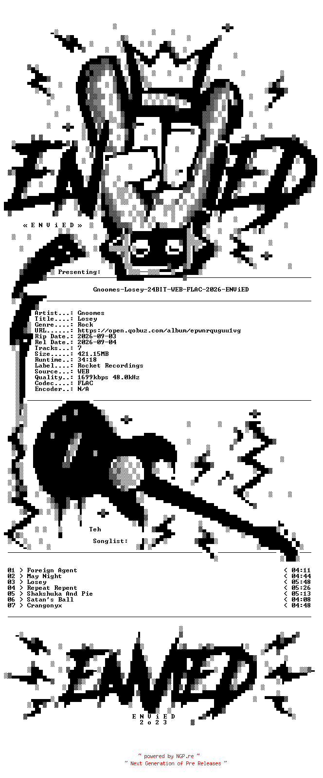 NFO for the release Gnoomes-Losey-24BIT-WEB-FLAC-2026-ENViED by ENViED