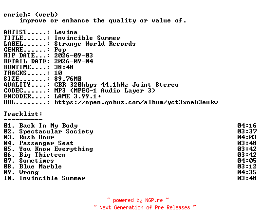 NFO for the release Levina-Invincible_Summer-WEB-2026-ENRiCH by ENRiCH