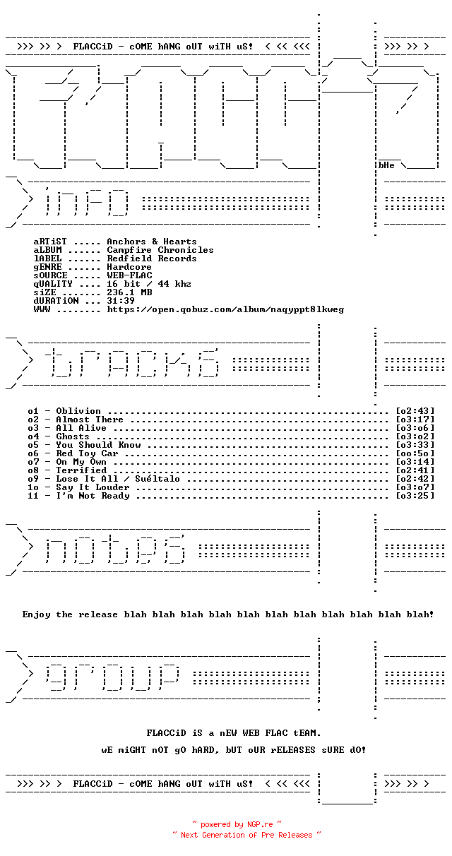 NFO for the release Anchors_and_Hearts-Campfire_Chronicles-16BIT-WEB-FLAC-2026-FLACCiD by FLACCiD