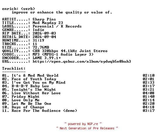 NFO for the release Sharp_Pins-Mod_Mayday_23-WEB-2026-ENRiCH by ENRiCH