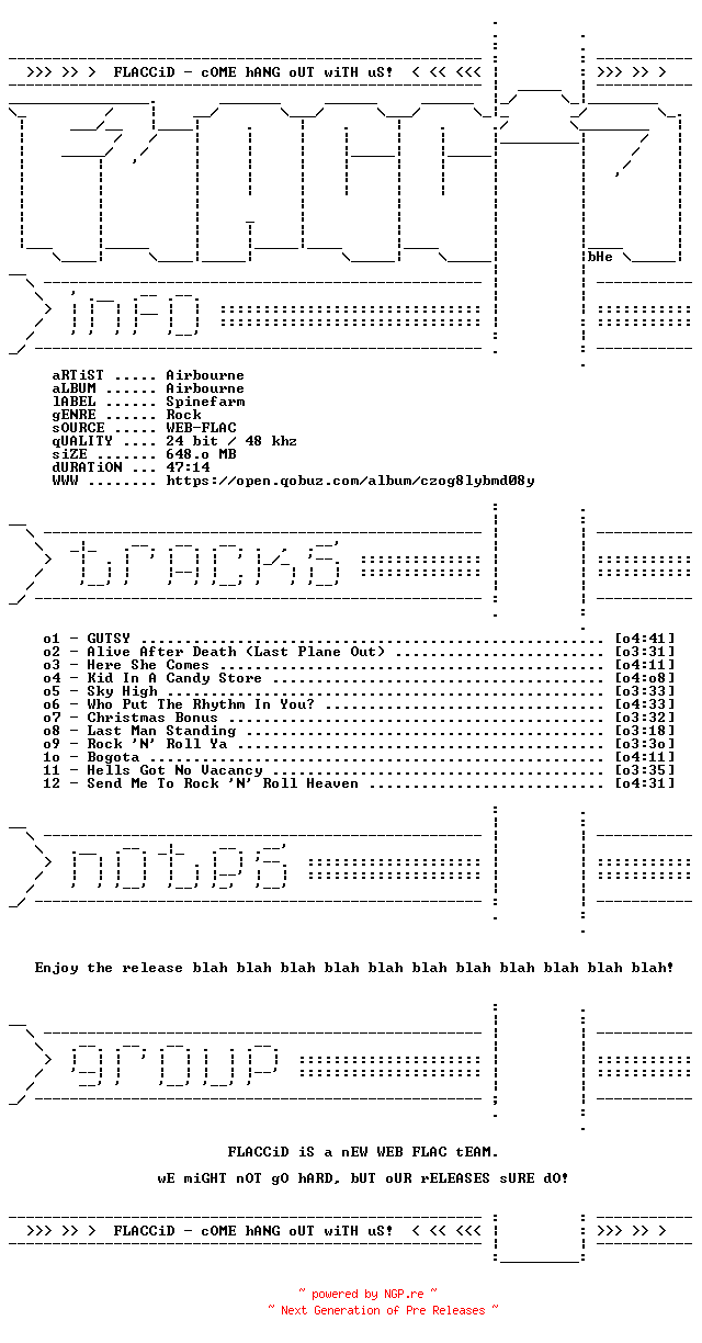 NFO for the release Airbourne-Airbourne-24BIT-48KHZ-WEB-FLAC-2026-FLACCiD by FLACCiD