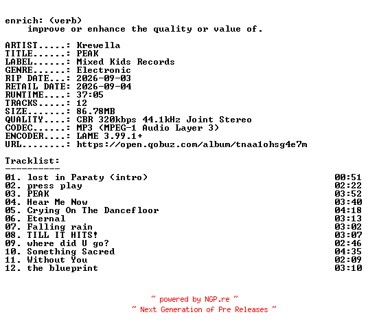 NFO for the release Krewella-PEAK-WEB-2026-ENRiCH by ENRiCH