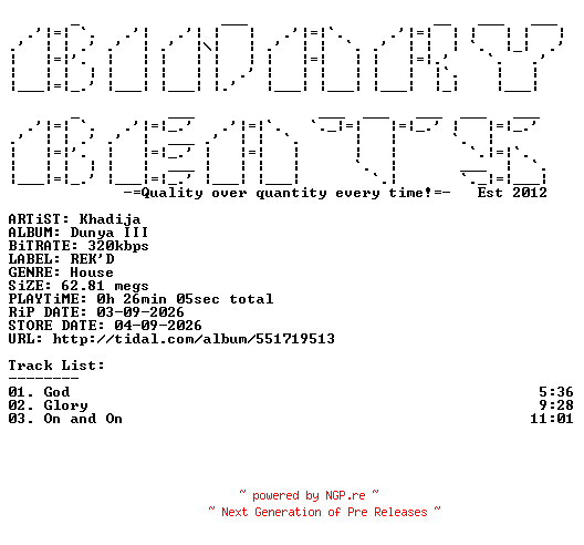 NFO for the release Khadija-Dunya_III-(RKD022)-WEB-2026-BB by BB