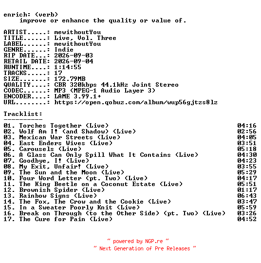 NFO for the release mewithoutYou-Live_Vol._Three-WEB-2026-ENRiCH by ENRiCH