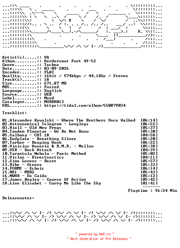 NFO for the release VA-Herdersmat_Part_49-52-MORDH013-16BIT-WEB-FLAC-2026-WAVED by WAVED