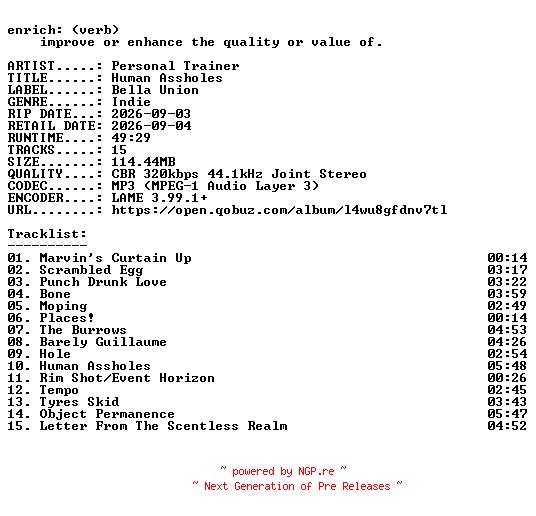 NFO for the release Personal_Trainer-Human_Assholes-WEB-2026-ENRiCH by ENRiCH