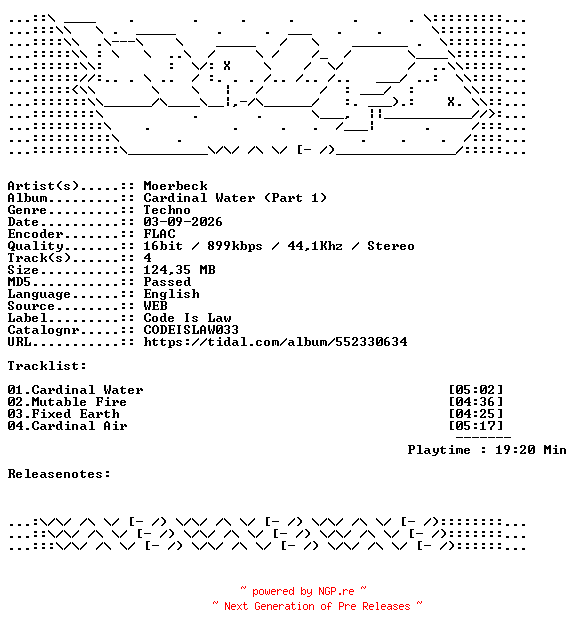 NFO for the release Moerbeck-Cardinal_Water_Part_1-CODEISLAW033-16BIT-WEB-FLAC-2026-WAVED by WAVED