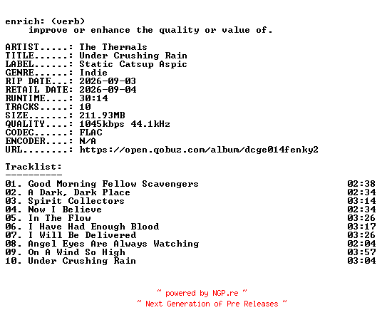 NFO for the release The_Thermals-Under_Crushing_Rain-16BIT-WEB-FLAC-2026-ENRiCH by ENRiCH