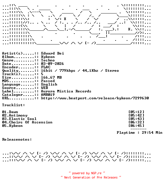 NFO for the release Edward_Bei-Kykeon-AMR019-16BIT-WEB-FLAC-2026-WAVED by WAVED