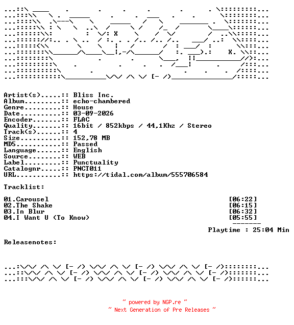 NFO for the release Bliss_Inc.-echo-chambered-PNCT011-16BIT-WEB-FLAC-2026-WAVED by WAVED